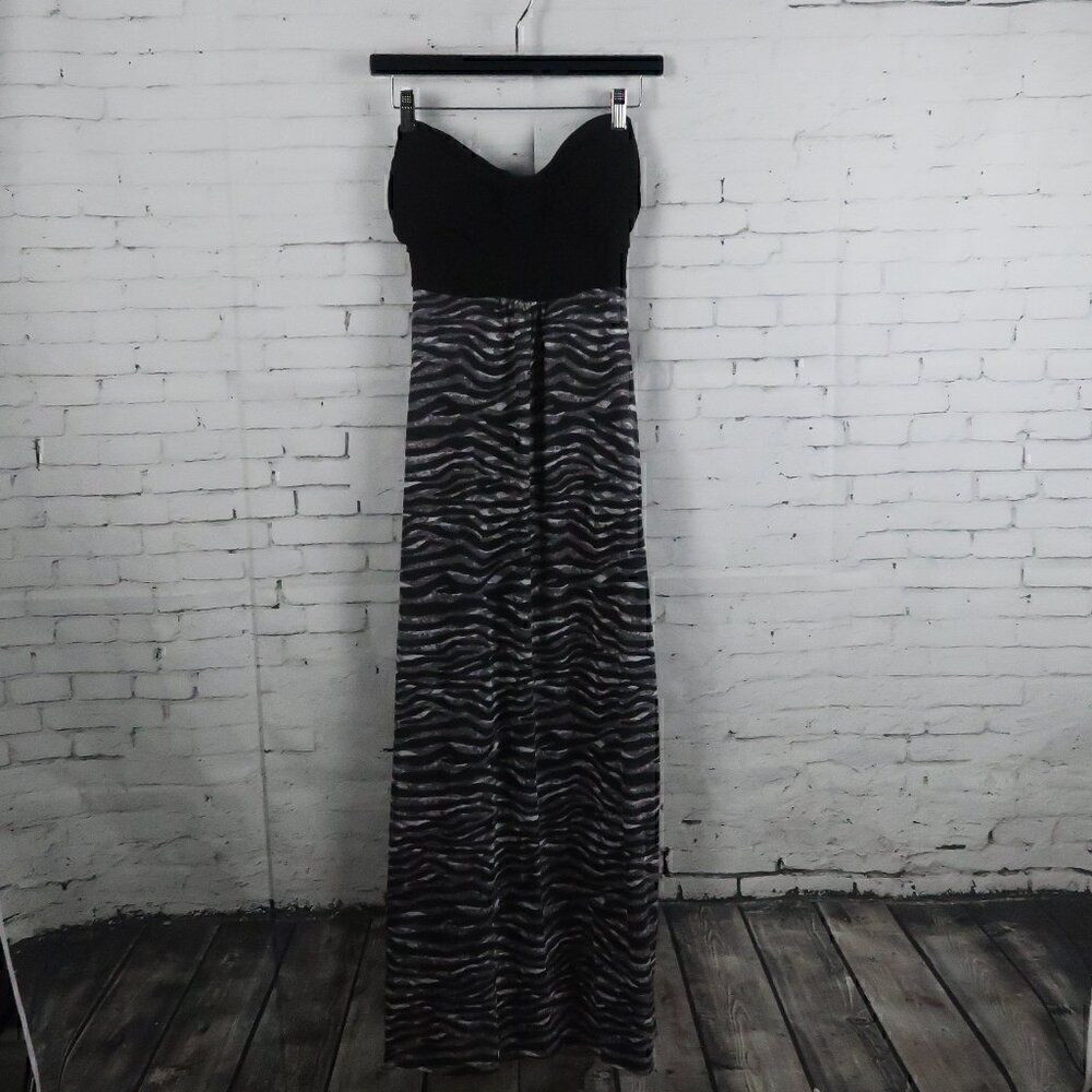 NO BOUNDRIES BLACK ZEBRA PRINT STRAPLESS MAXI DRESS SIZE MEDIUM